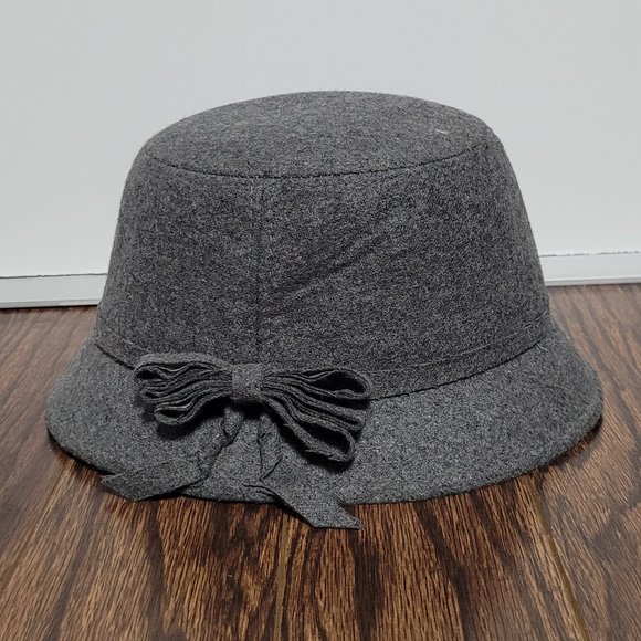 Marie Claire Accessories - Marie Claire Boutique Wool Blend Bucket Hat Gray Bow Detail Retro Style Womens